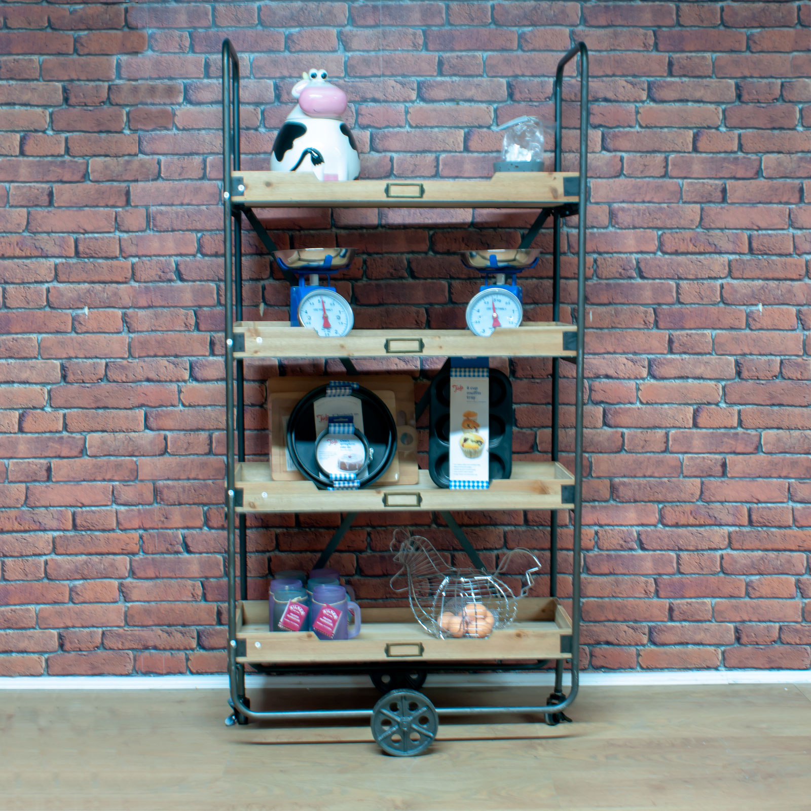 Shelving Display Industrial Style 4 Shelf Unit with Wheels (DI20)