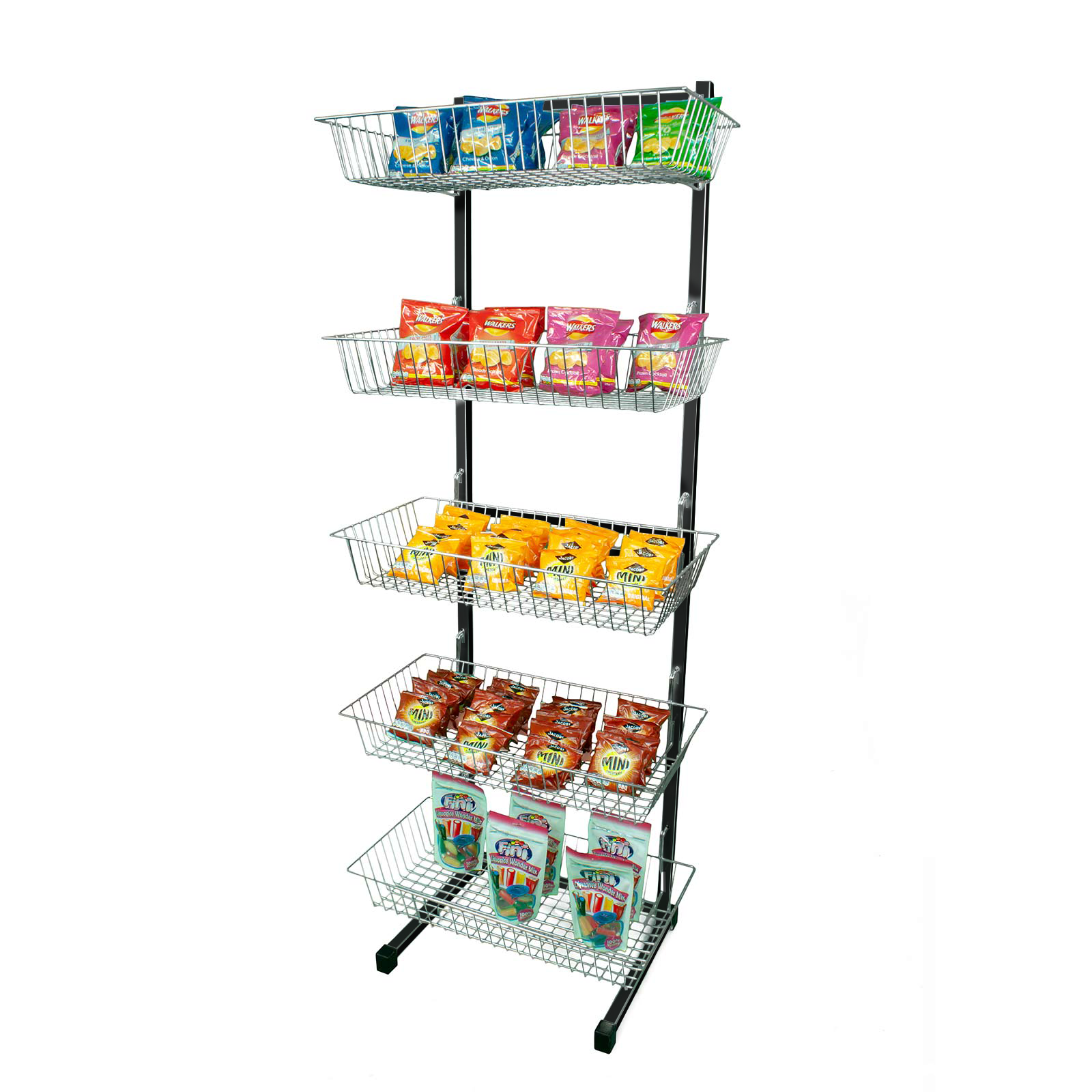 Basket Stand Black Frame with 5 Chrome Baskets Retail Shop Display