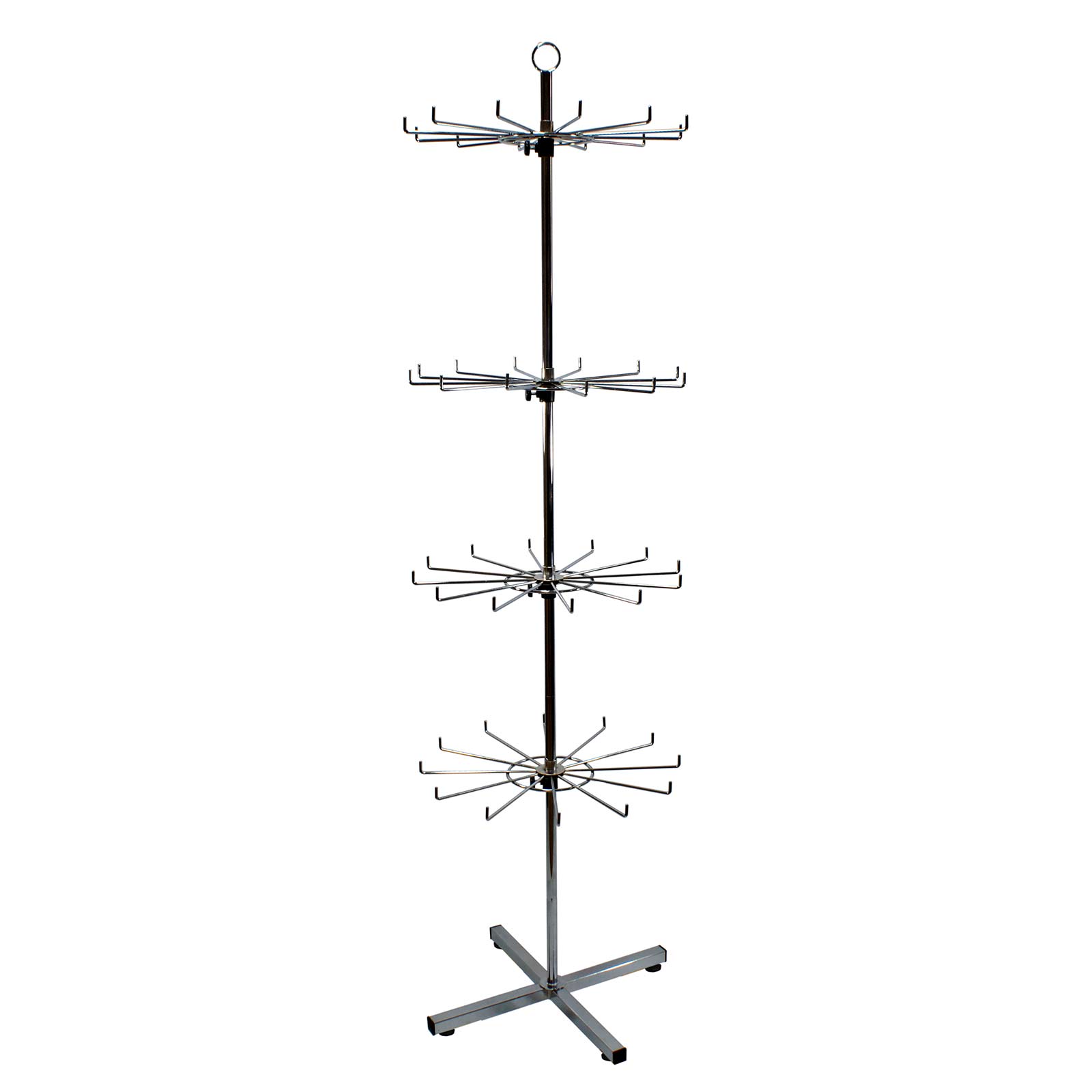 48 Hook, 4 Adjustable Tier Rotating Shop Floor Display Stand in Chrome (J11/12)