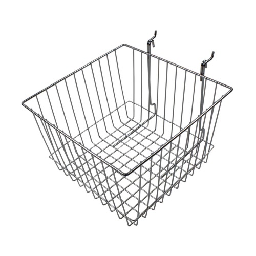 Wire Basket For Gridwall & Slatwall 200mm High x 300mm Wide in Chrome