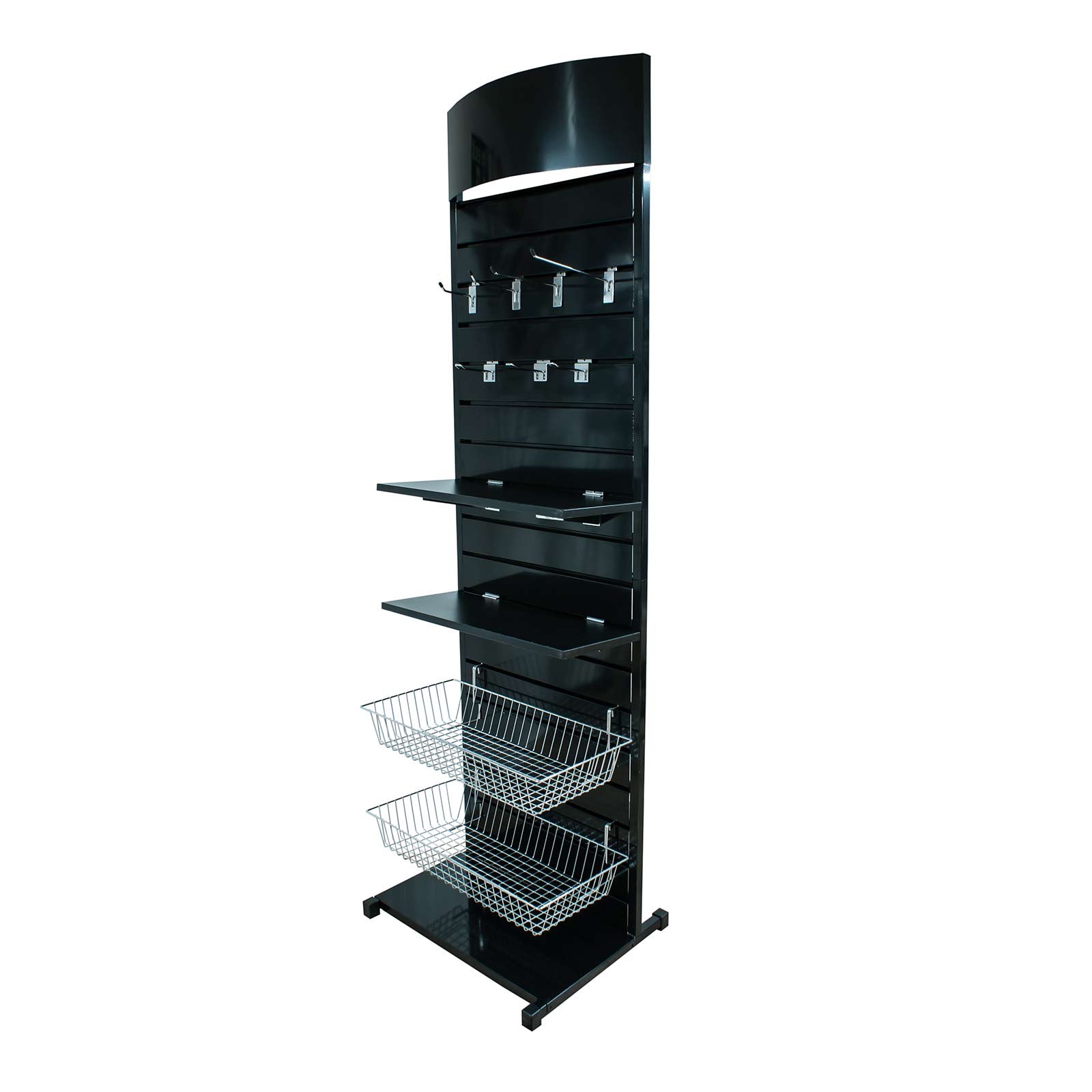 Metal Slatwall Display Stand with Bowed Header in Black and White (K137+)