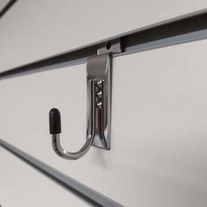 uyoyous 100-Pack Slatwall Hooks 8-Inch Commercial Retail Slatwall Panel Hooks Heavy Duty Metal Chrome Display Hooks for Panel Silver 