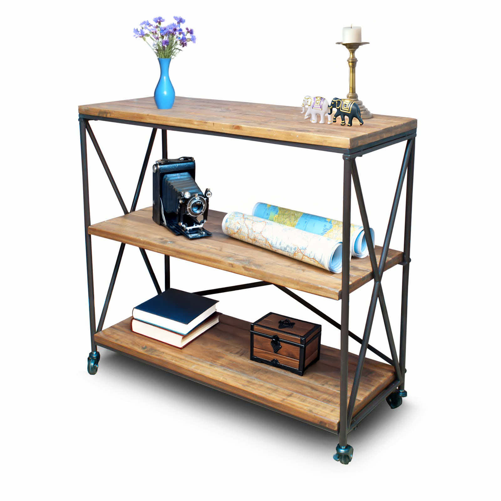 Table - Industrial Style 3 Shelf Home Retail Shelving Trolley Unit on Wheels (DI1)