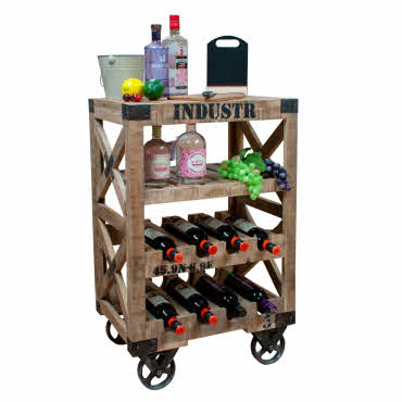 Wine Trolley Table  - Rustic Wood & Iron - Retail Shop Display with Wheels (DI12)