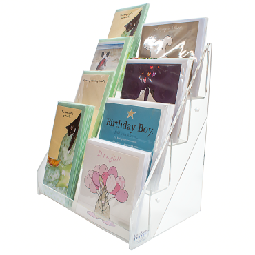 Acrylic Card Display - 4 Tiered - 300mm Wide Counter Standing (DS42/300)