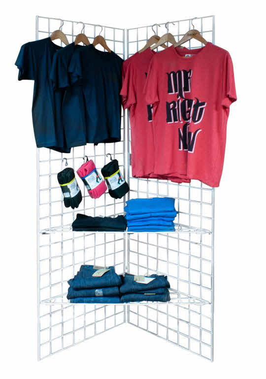 Grid Panel - 2 Panel Corner Shelving Display in White - Retail Shop Fittings (E3J22/W) 