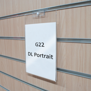 Slatwall Acrylic Portrait Poster Holder for A4, A5 or DL Literature (G21/G22/G23)