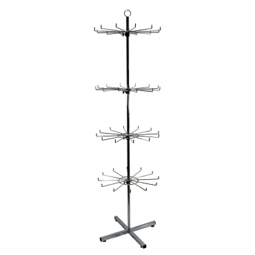 48 Hook, 4 Adjustable Tier Rotating Shop Floor Display Stand in Chrome (J11/12) 