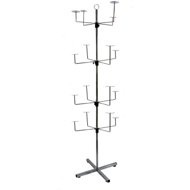 Floor Standing Rotary Hat, Cap, Wig, Beanie Display Stand 4 Tiers, 16 Milinery Arms in Chrome (J13) 