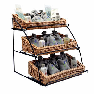 Counter Basket Stand With Black Wire Curved Stand & 3 x Wicker Baskets (T1207)