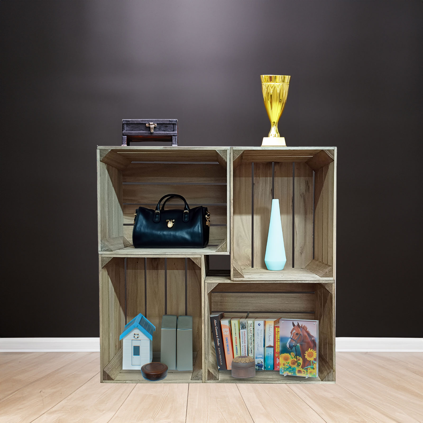Crate Store - 4 Crate Square Shelving Display with Optional Base (CRATE/3)