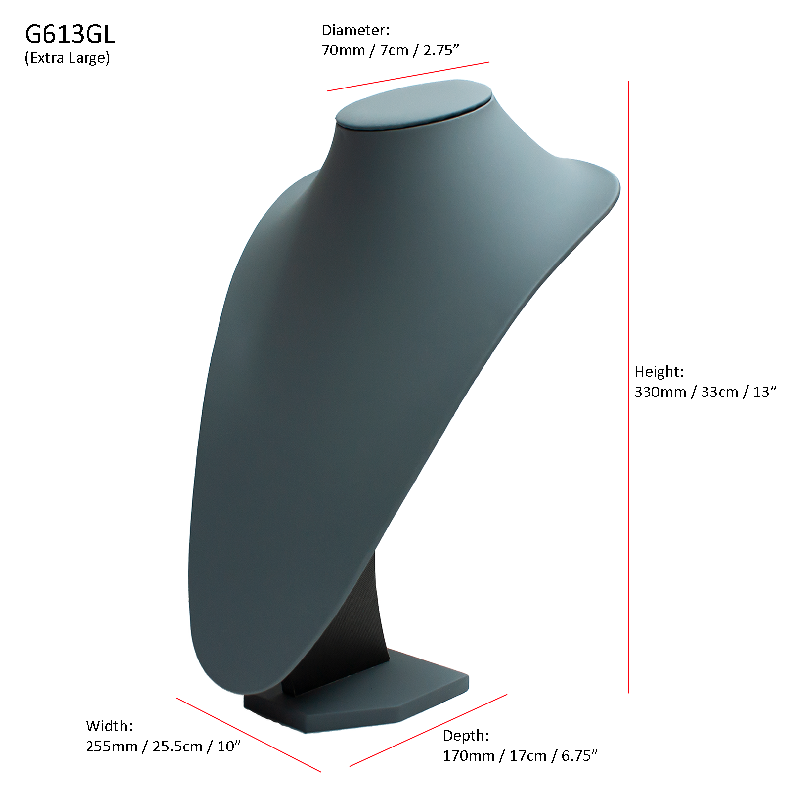 Grey Leatherette Necklace Jewellery Display Busts (G6124GL)