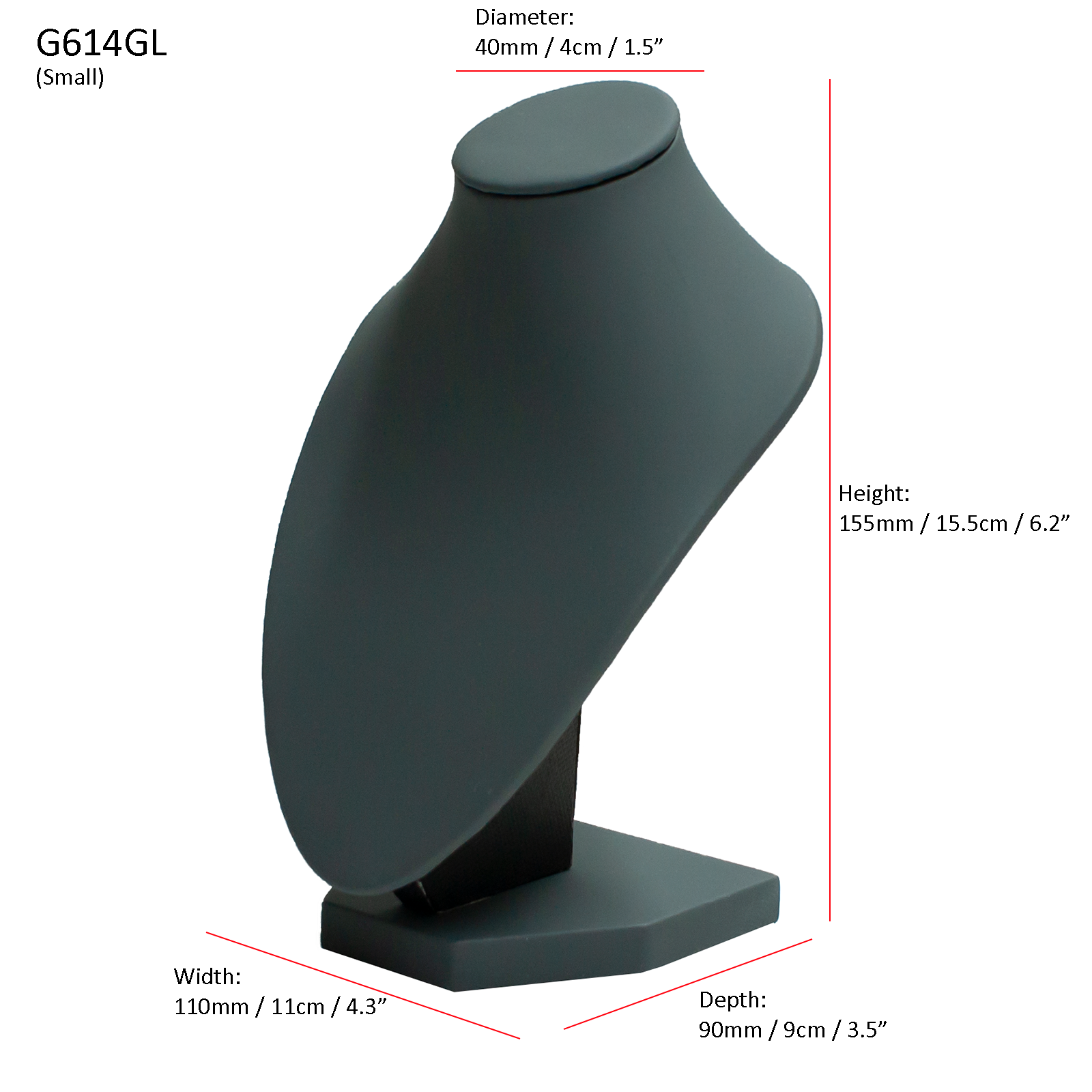 Grey Leatherette Necklace Jewellery Display Busts (G6124GL)