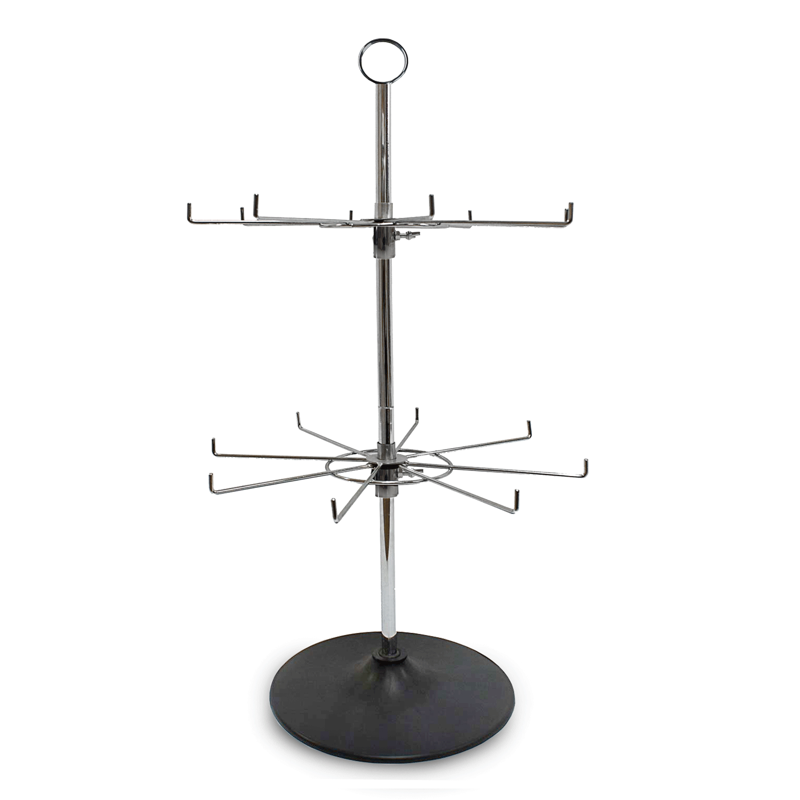 Rotary Hook Counter Stand - 2 Tiers - 16 Hook Shop Display in Chrome (J4)