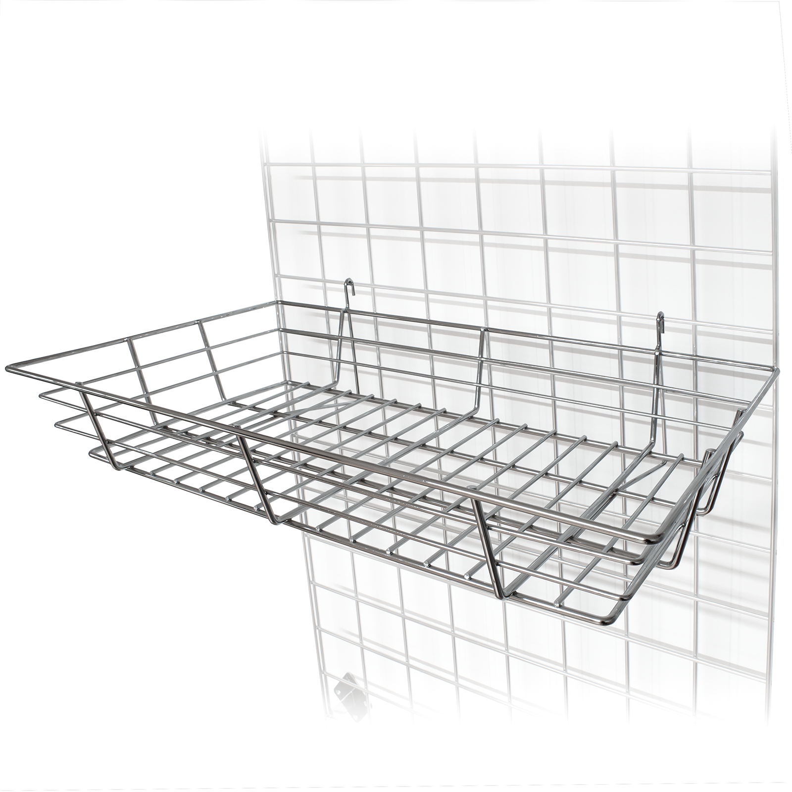 Heavy Duty Basket For Gridwall & Mesh Display 600mm Wide in Chrome (J91)