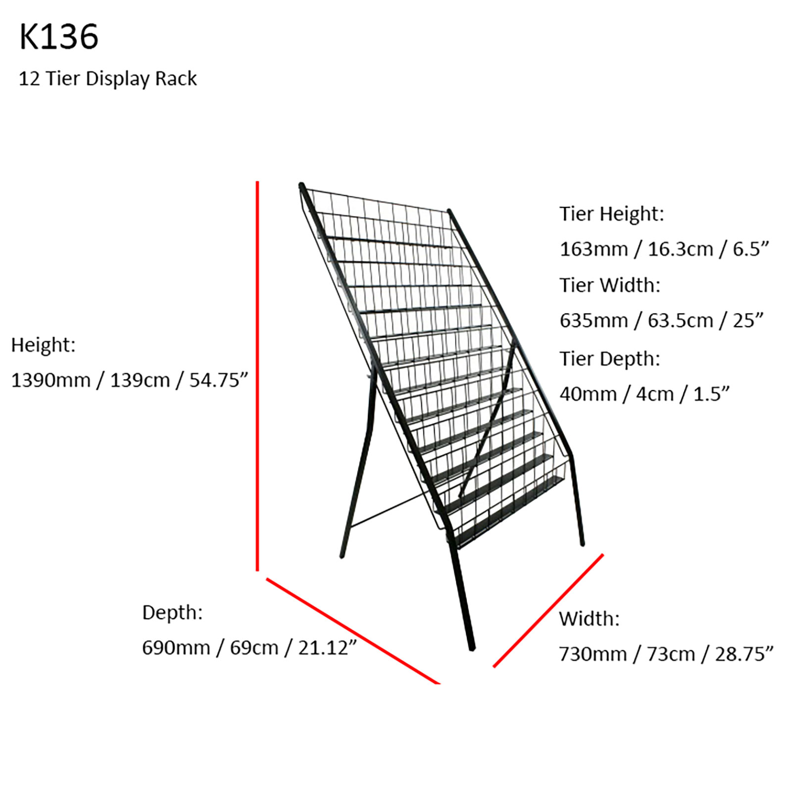 Display Rack - 12 Tier Floor Standing in Black for Cards, Magazines ...