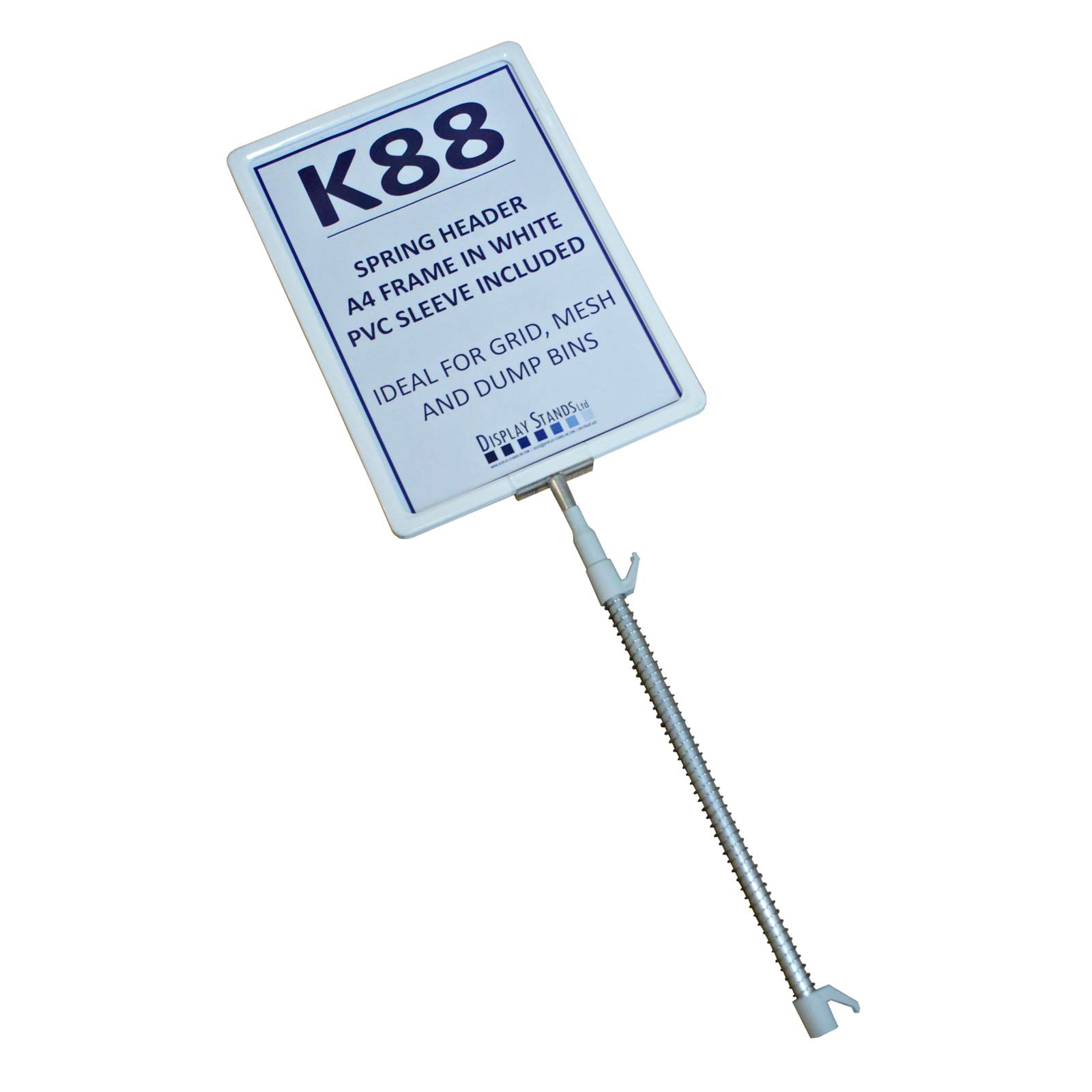 A4 Frame Spring Loaded Header Clip for Dump Bins, Grid & Mesh Display (K88)