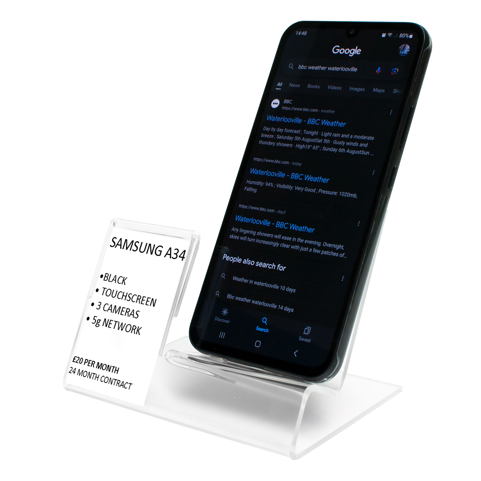 Acrylic Mobile Phone Holder - Point of Sale Display With Price Tag Holder (SU1/MP)