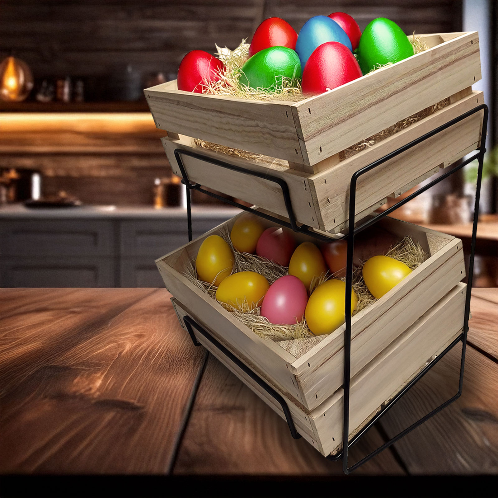 Counter Crate Stand With Black Wire Stand & 2 x Plain Crates (T101)