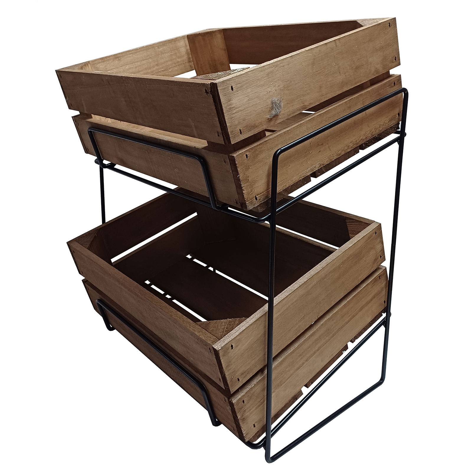 Counter Crate Stand With Black Wire Stand & 2 x Hambledon Oak Crates (T102)