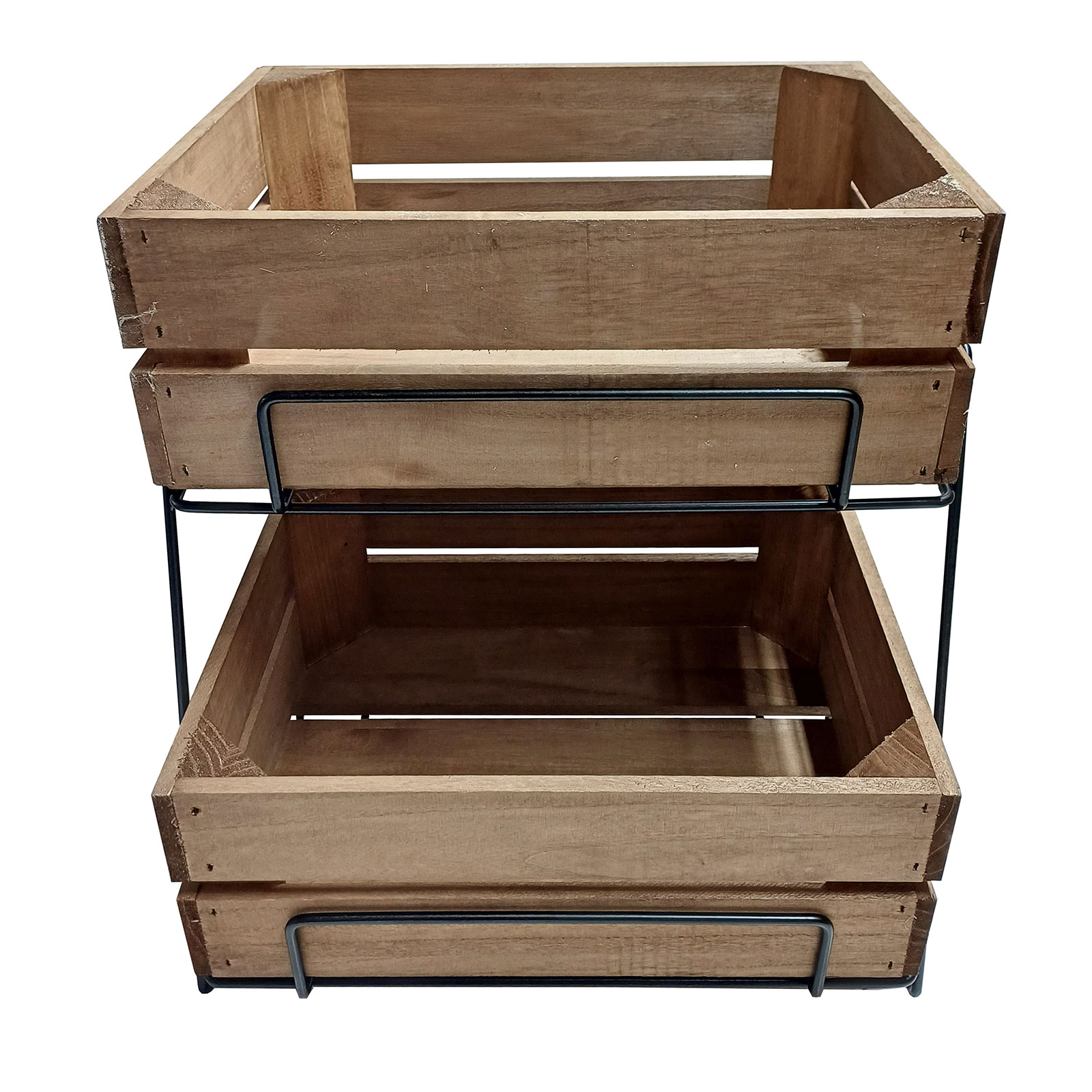 Counter Crate Stand With Black Wire Stand & 2 x Hambledon Oak Crates (T102)