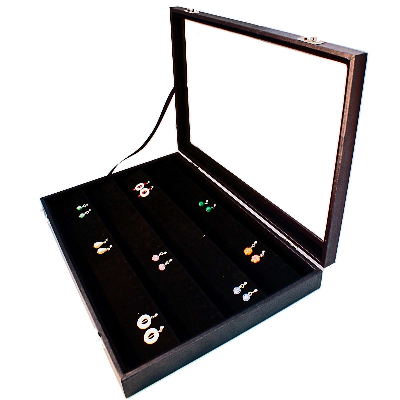 Earring Display Case with Lid in Black for Counter or