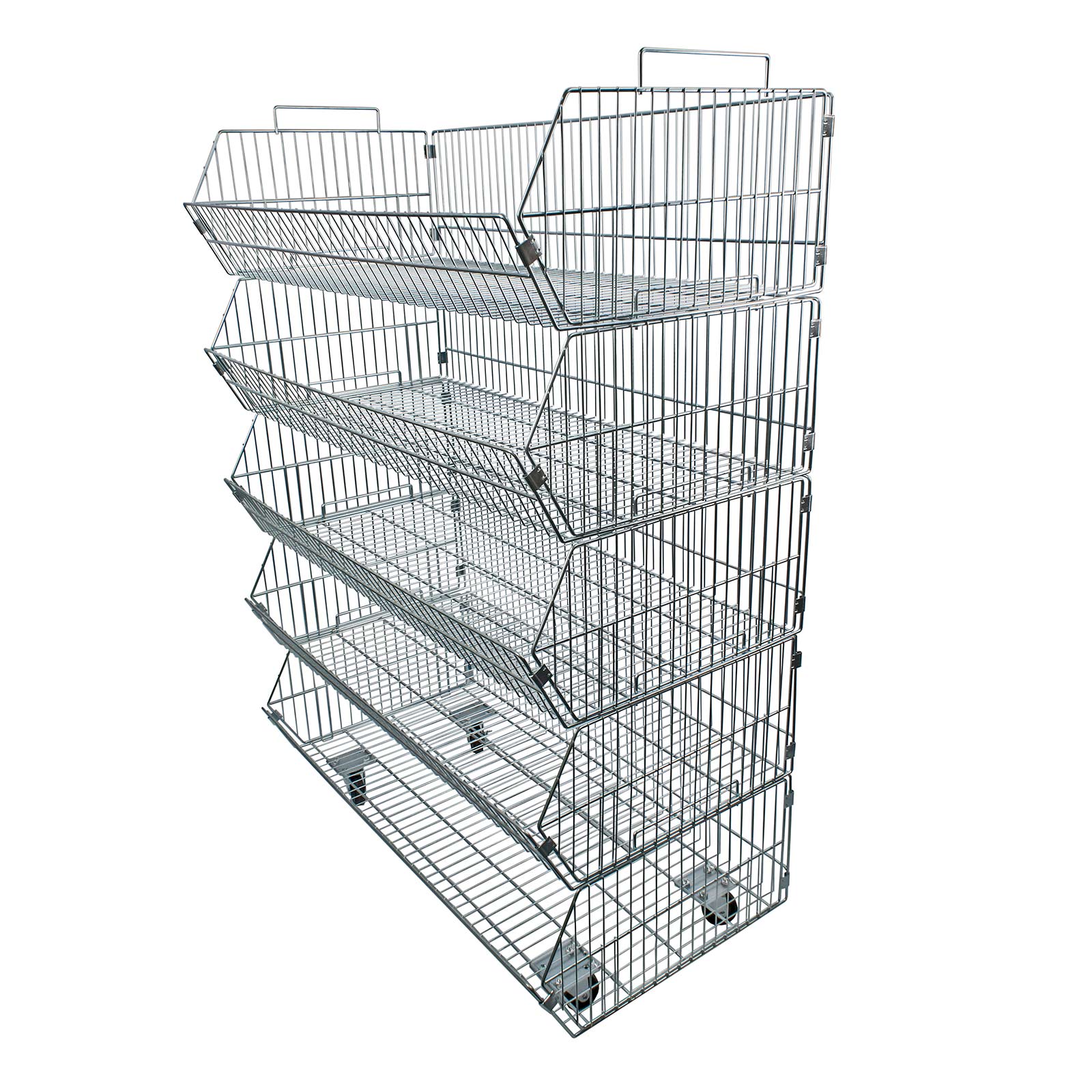 Basket Stand 5 x Stacking Baskets with Wheeled Base Retail Storage